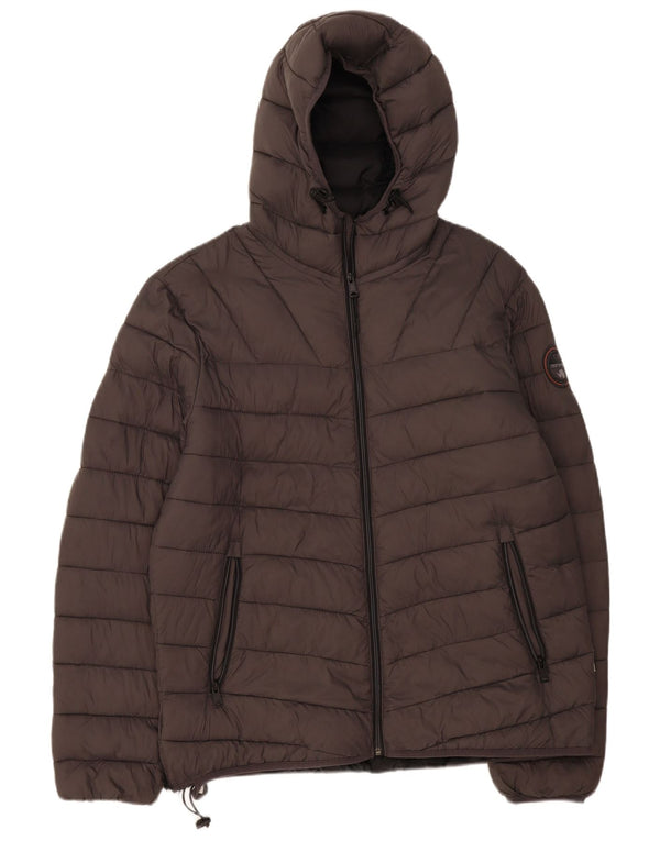 Napapijri Mens Hooded Padded Jacket UK 44 2XL Grey Polyamide