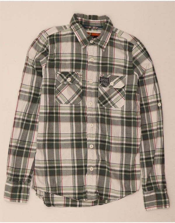 Superdry Flannelskjorte til mænd, medium grøn plaid bomuld