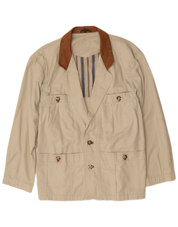 Vintage Herre Utility Jacket UK 40 Stor Beige Bomuld
