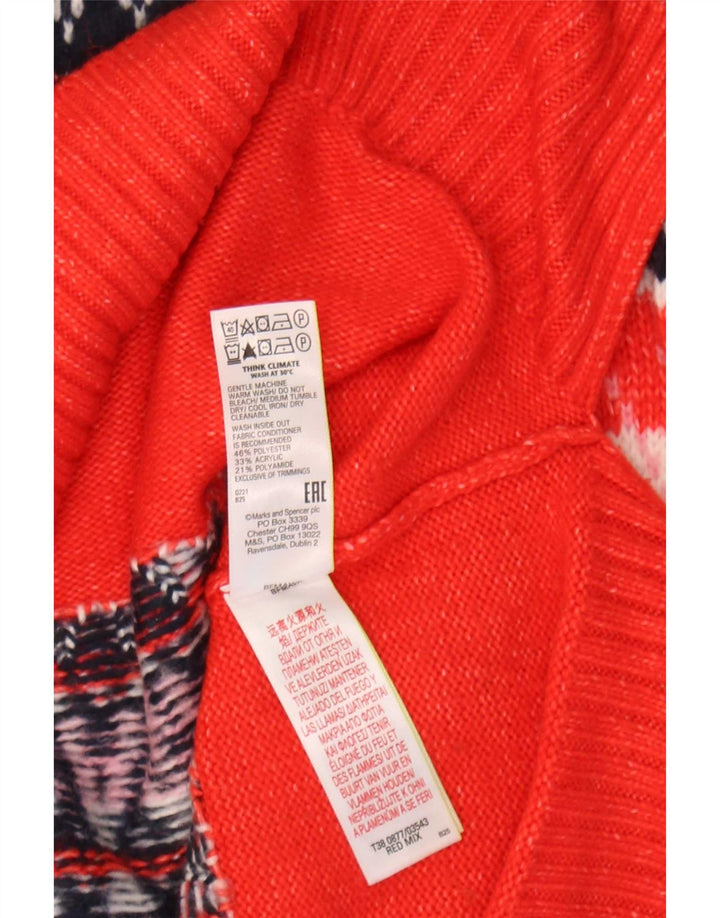 Marks & Spencer Dame Boat Neck Jumper Sweater UK 14 Medium Red Fair Isle
