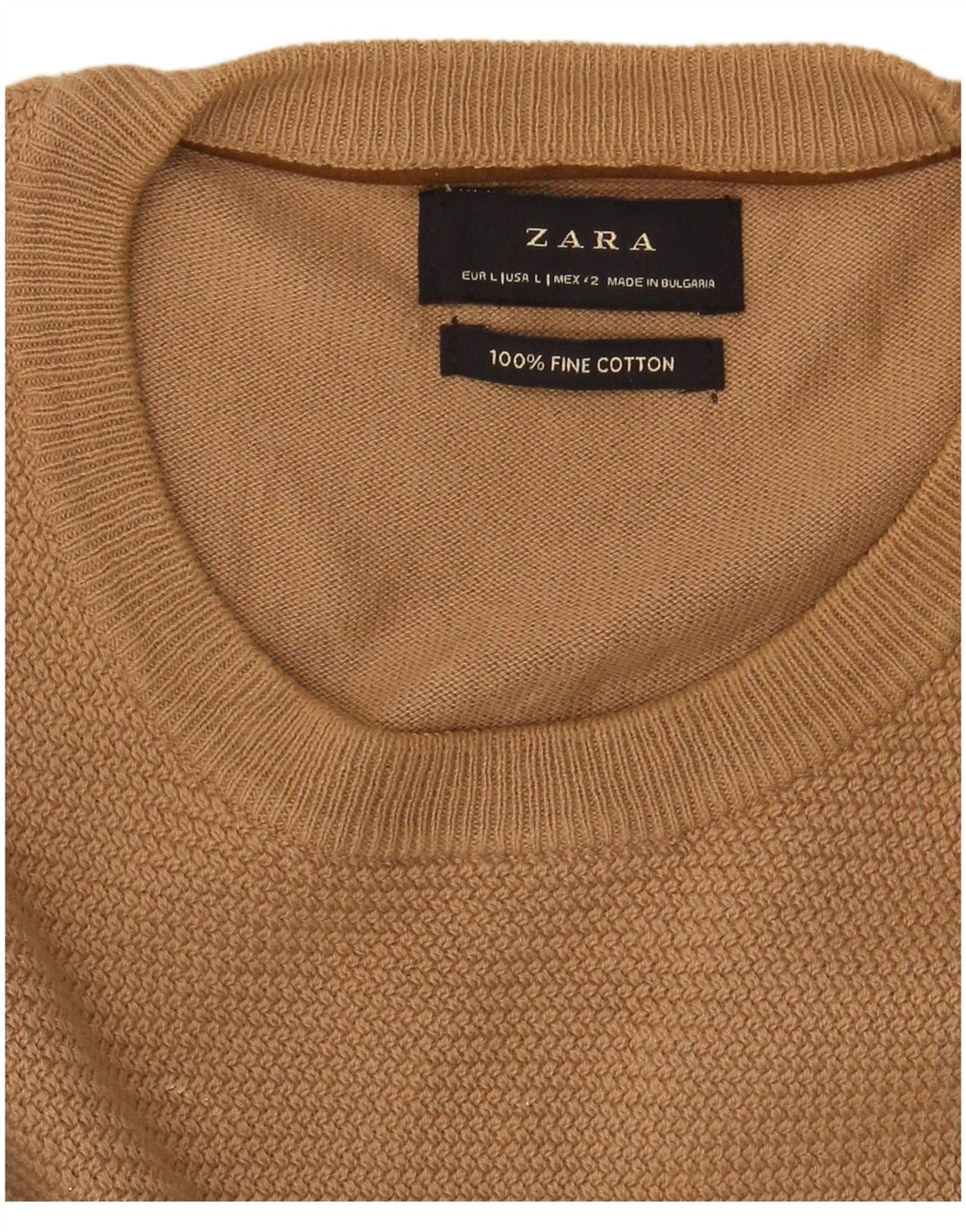 Zara Herre Crew Neck Jumper Sweater Stor Beige Bomuld