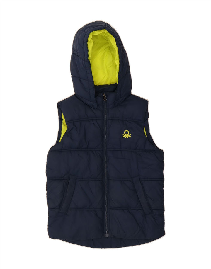 BENETTON Boys Hooded Padded Gilet 11-12 Years Navy Blue Polyester Vintage Benetton and Second-Hand Benetton from Messina Hembry 