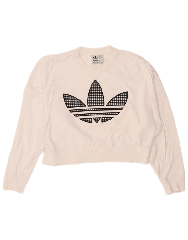 ADIDAS Womens Oversized Crop Graphic Sweatshirt Jumper UK 8 Small White