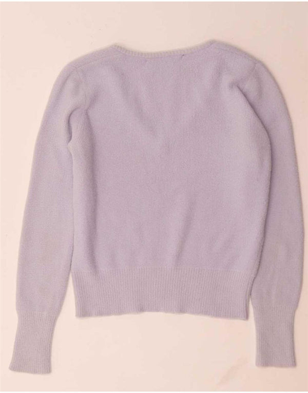 Zara Womens Crop V-hals sweater UK 10 Small Purple Nylon