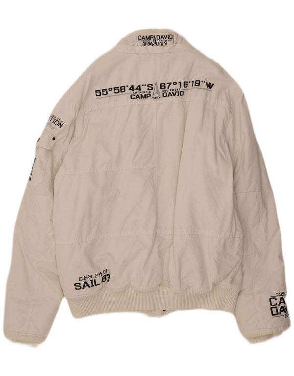 Camp David Herre Grafisk Bomber Jacket UK 46 3XL Hvid Bomuld