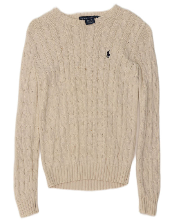 Ralph Lauren Dame Boat Neck Jumper Sweater UK 6 XS Hvid Bomuld