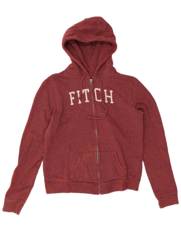Abercrombie & Fitch grafisk hættetrøje med lynlås til kvinder UK 14 Medium Burgundy