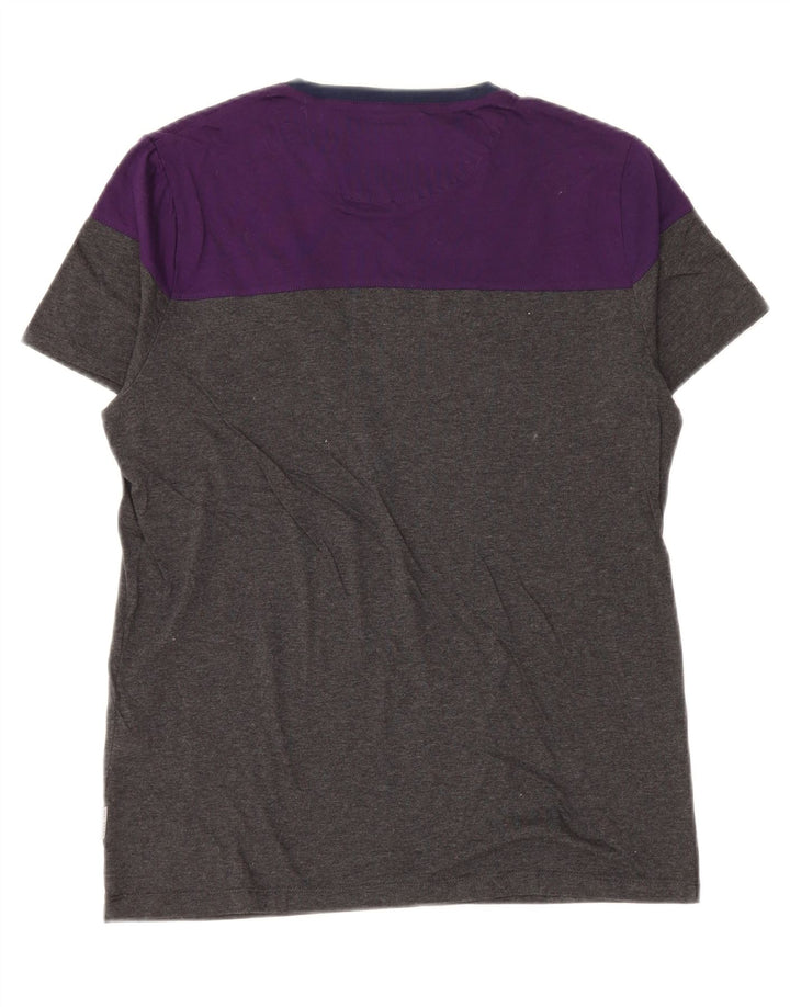 Ted Baker Herre T-shirt Top Størrelse 3 Medium Grå Colourblock Bomuld