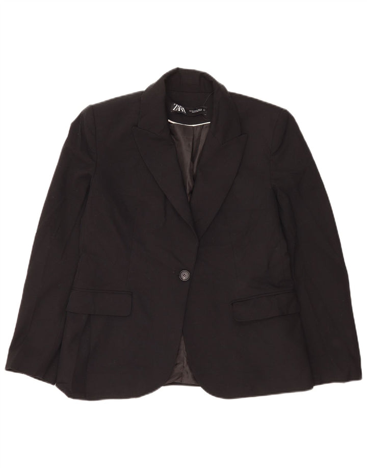 Zara Dame 1-knaps blazerjakke EU 40 Medium Sort Polyester