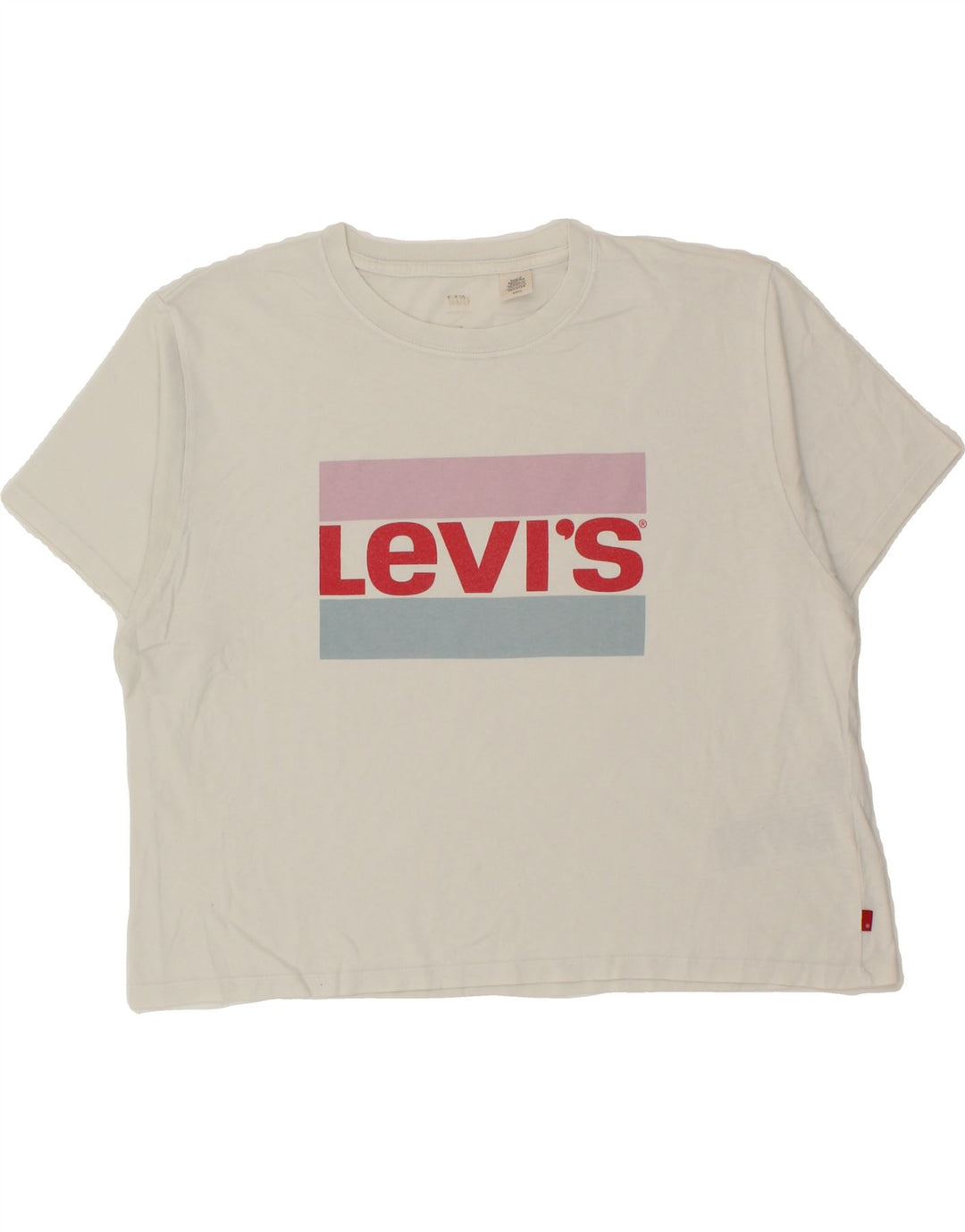 LEVI'S Womens Oversized Crop Graphic T-Shirt Top UK 10 Small White Cotton Vintage Levi's and Second-Hand Levi's from Messina Hembry 