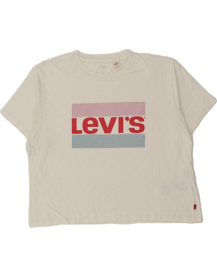 LEVI'S Womens Oversized Crop Graphic T-Shirt Top UK 10 Small White Cotton Vintage Levi's and Second-Hand Levi's from Messina Hembry 