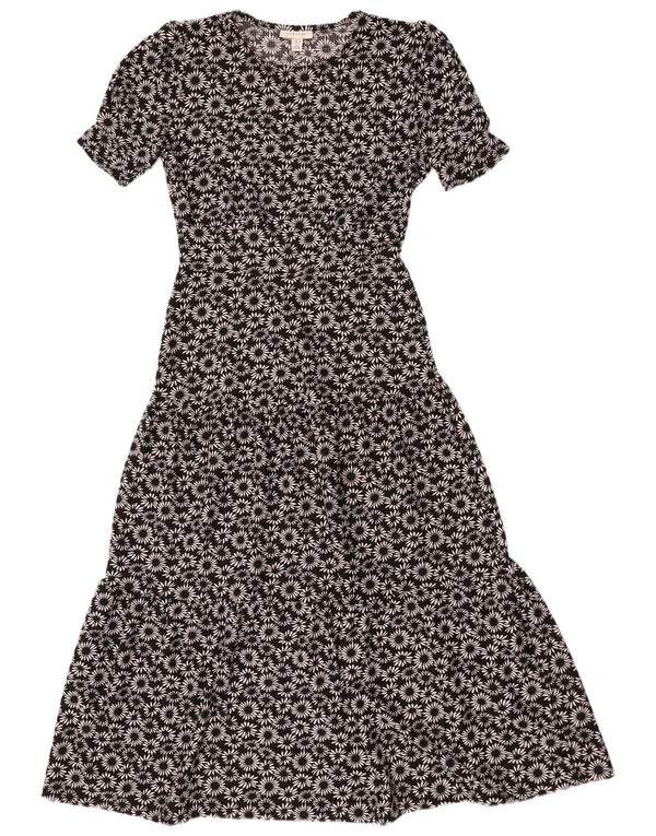 Topshop Womens Oversized Tiered Dress UK 10 Small Black Floral Polyester