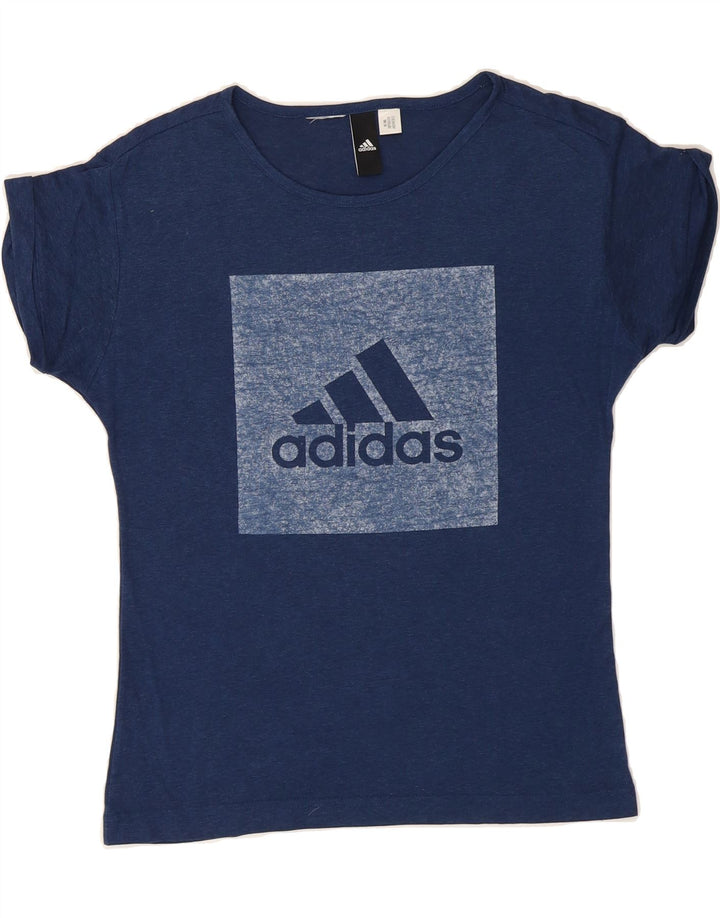 ADIDAS Womens Graphic T-Shirt Top UK 14 Medium Navy Blue Vintage Adidas and Second-Hand Adidas from Messina Hembry 