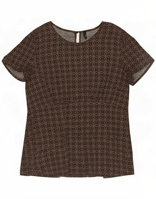 Benetton Dame Abstrakt mønster Bluse Top UK 14 Large Brown Geometric