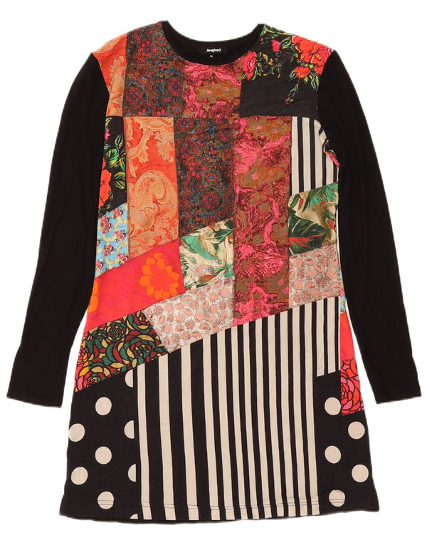 Desigual Womens Long Sleeve T-Shirt Dress UK 14 Medium Black Patchwork
