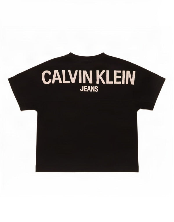 Calvin Klein Jeans Dame Crop Grafisk T-Shirt Top UK 14 Medium Sort