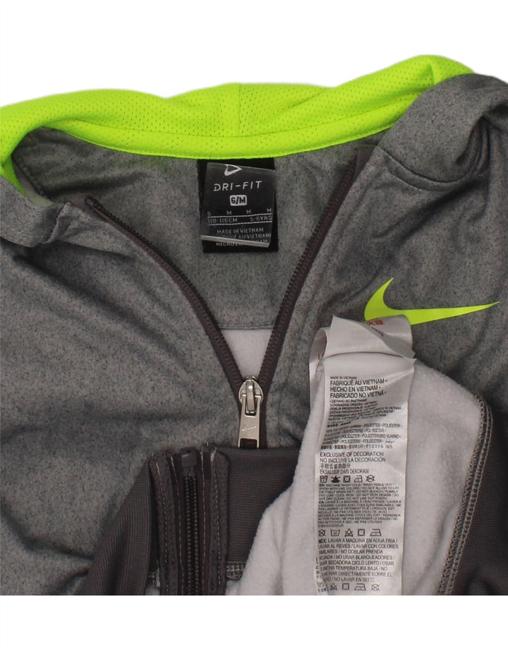NIKE Boys Dri Fit Zip Hoodie Sweater 5-6 Years Medium  Grey Colourblock Vintage Nike and Second-Hand Nike from Messina Hembry 