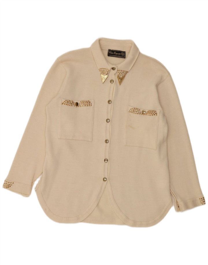 CIRO ESPOSITO Dame strik skjorte bluse UK 14 Large Off White Uld