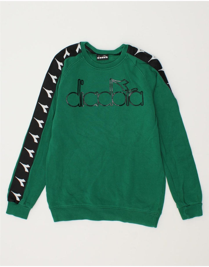 DIADORA Boys Graphic Sweatshirt Jumper 8-9 Years Green Colourblock Vintage Diadora and Second-Hand Diadora from Messina Hembry 