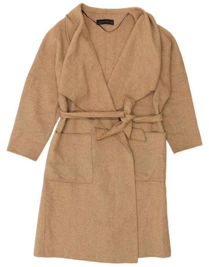 Zara Dame Oversized Overfrakke UK 14 Medium Beige Uld