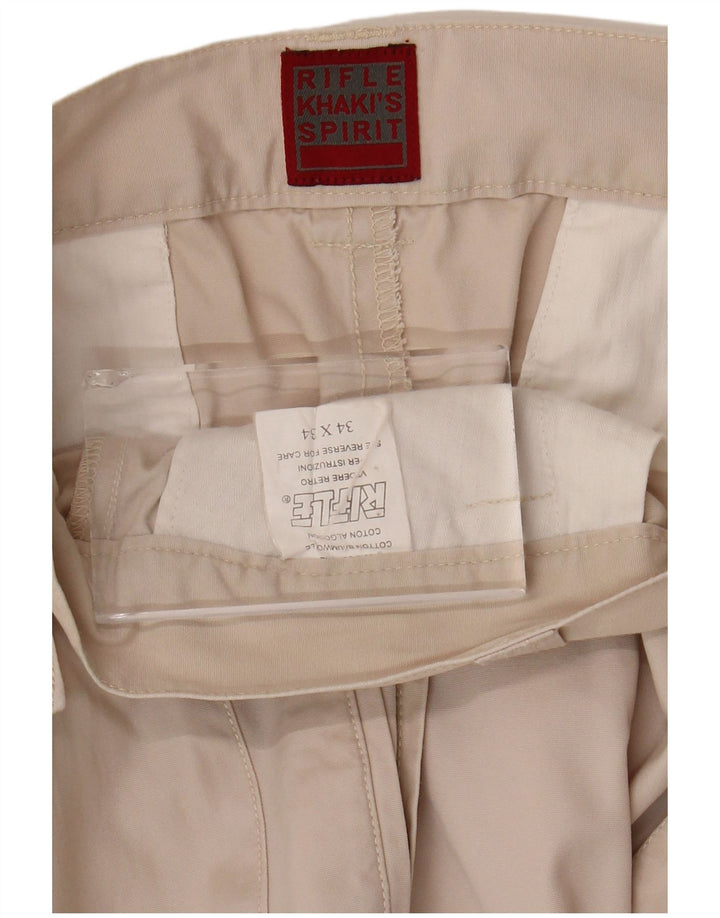 Rifle Herre Straight Cargo Bukser W34 L34 Khaki Bomuld