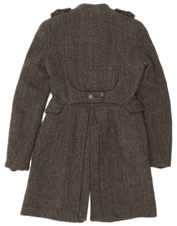 Zara Dame Dobbeltradet Militær Overfrakke UK 10 Small Grey Sildeben