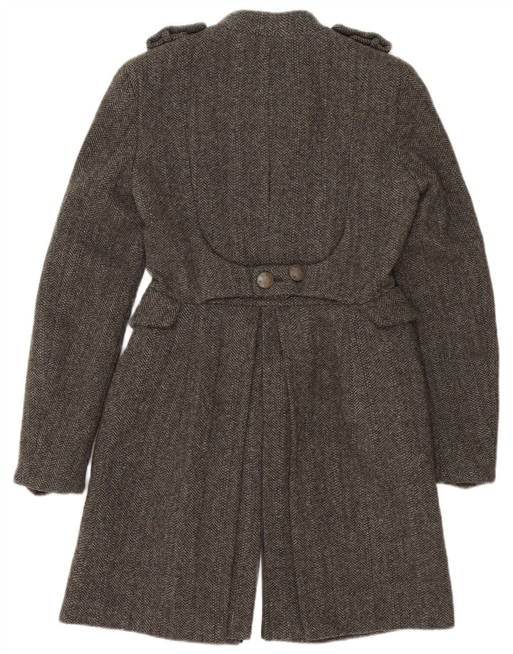 Zara Dame Dobbeltradet Militær Overfrakke UK 10 Small Grey Sildeben