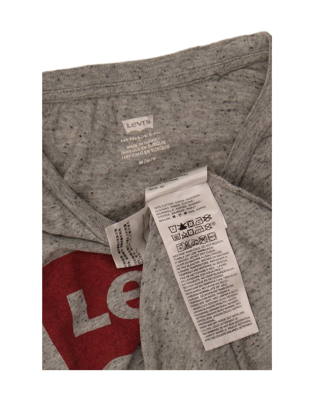 LEVI'S Womens Graphic T-Shirt Top UK 14 Medium Grey Flecked Cotton Vintage Levi's and Second-Hand Levi's from Messina Hembry 