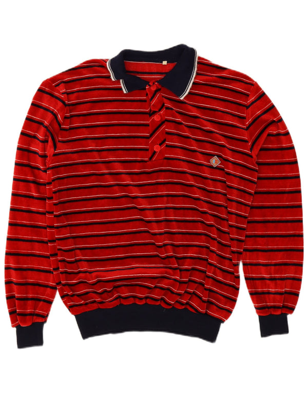 Vintage langærmet herre poloshirt XL rødstribet