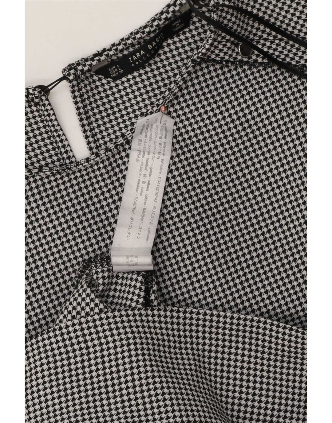 Zara Dame 3/4 ærmet Shift Dress UK 16 Large Black Houndstooth Polyester