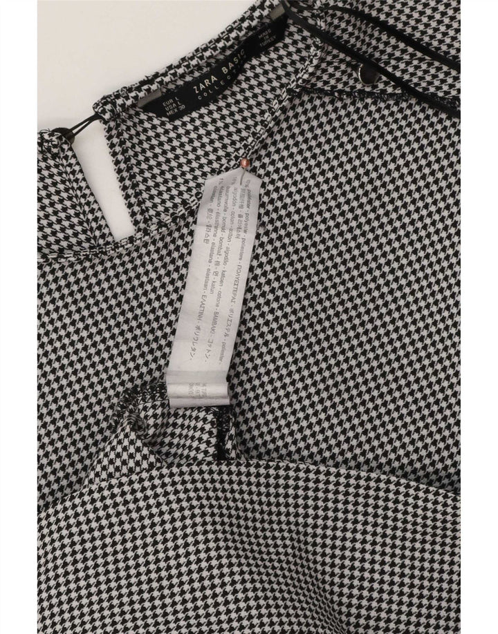 Zara Dame 3/4 ærmet Shift Dress UK 16 Large Black Houndstooth Polyester