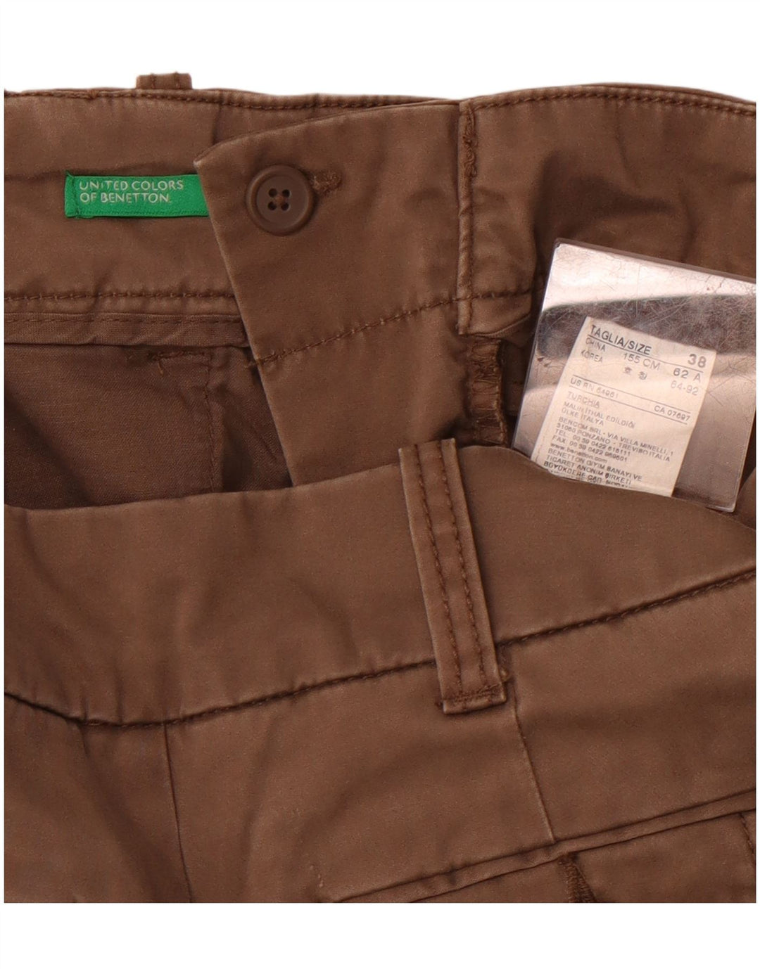 BENETTON Dame Bootcut Chino Bukser IT 38 XS W26 L30 Brun Bomuld