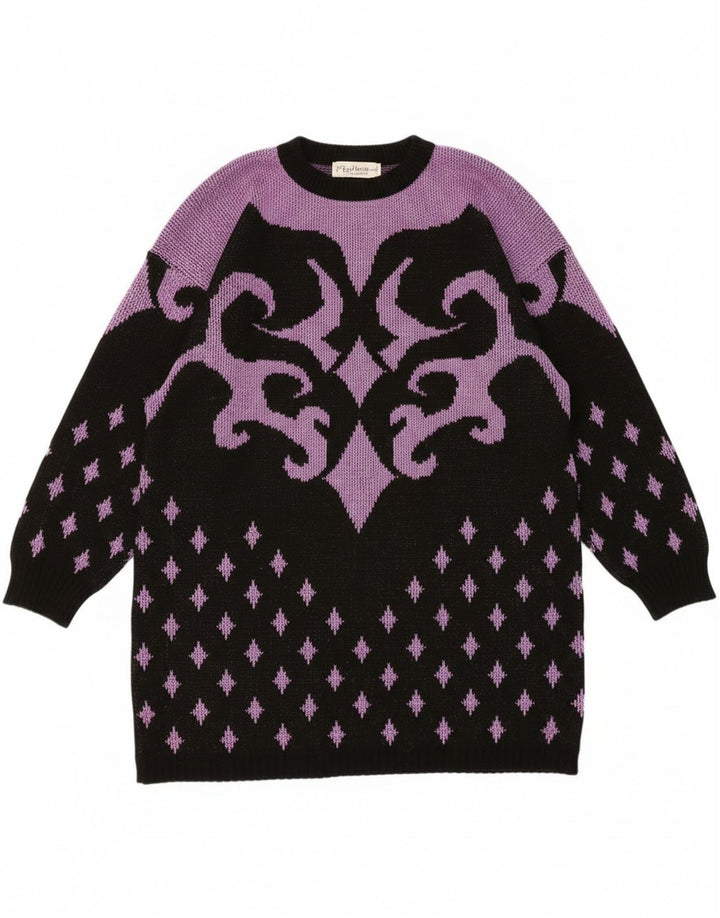 Vintage kvinders abstrakt mønster jumper kjole UK 14 medium lilla
