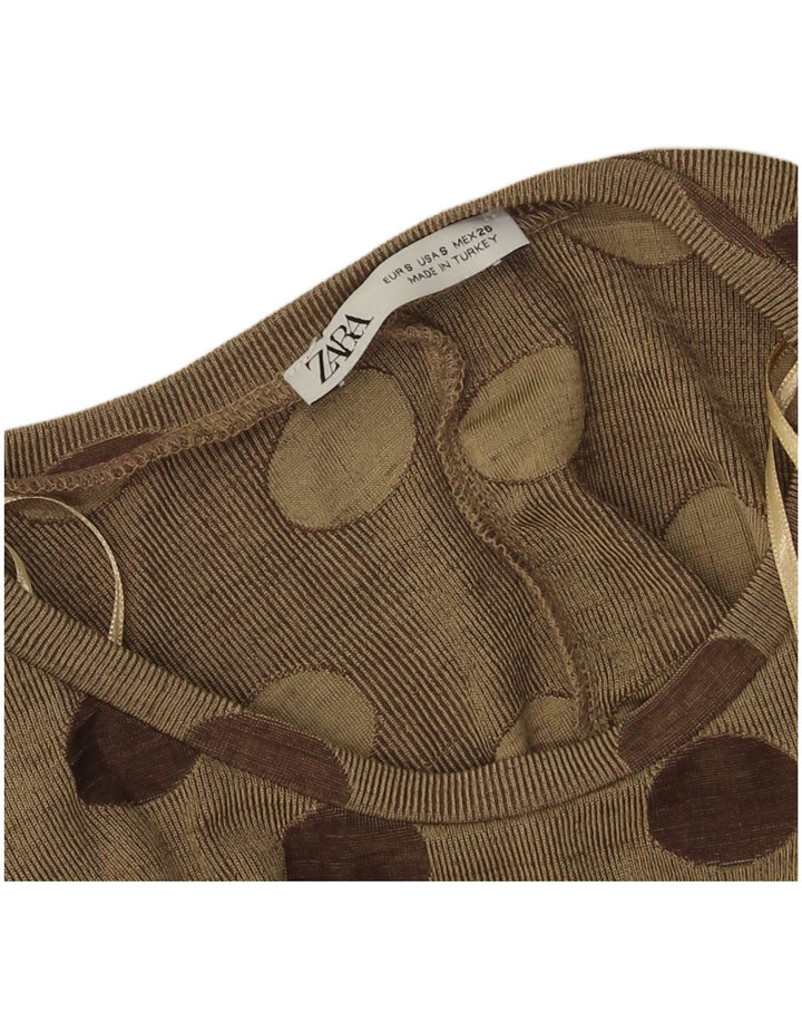 Zara Dame Langærmet Oversized Bluse Top UK 10 Small Khaki Polka Dot