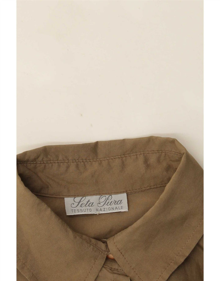 Vintage dameskjortebluse UK 12 Medium Brun Silke