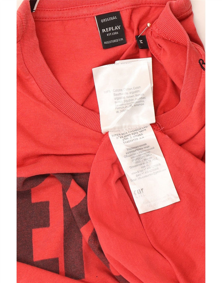 REPLAY Herre Grafisk T-Shirt Top Medium Rød Bomuld