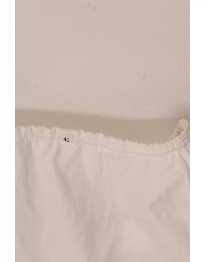 Vintage damebluse med 3/4 ærmer EU 40 Medium White