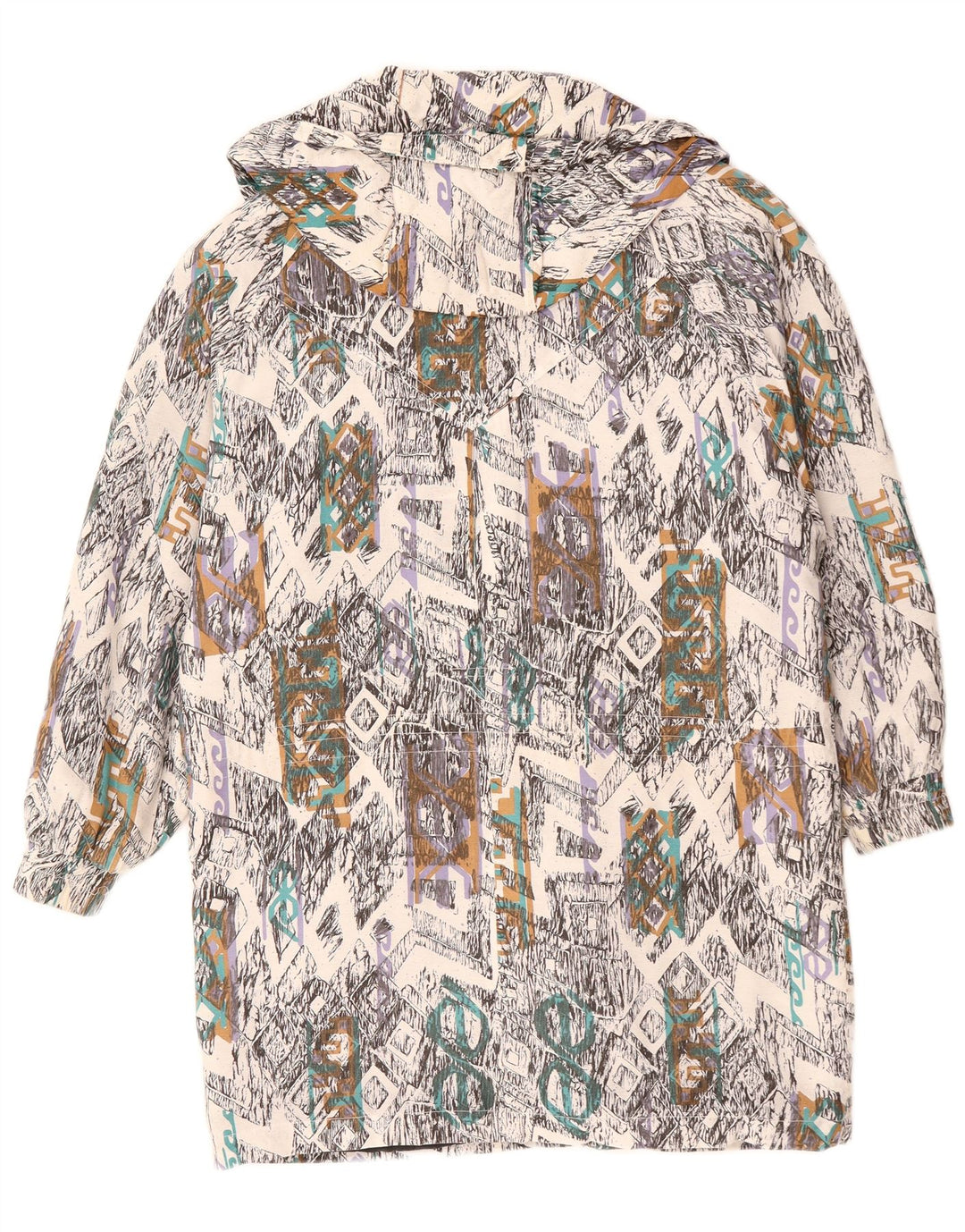VINTAGE Dame Windbreaker Coat UK 10 Small Multicolored Geometric