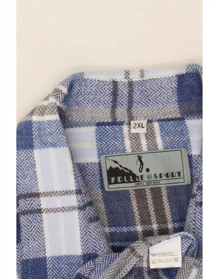 Fellini herre flannelskjorte 2XL blå ternet bomuld