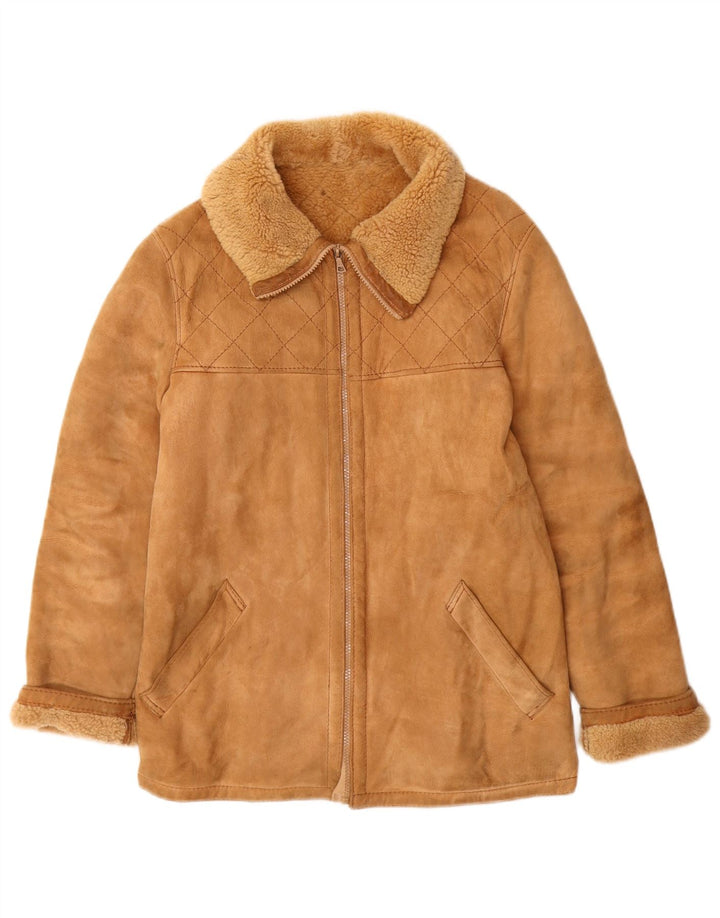 Vintage Dame Shearling Jacket IT 46 Large Beige Læder