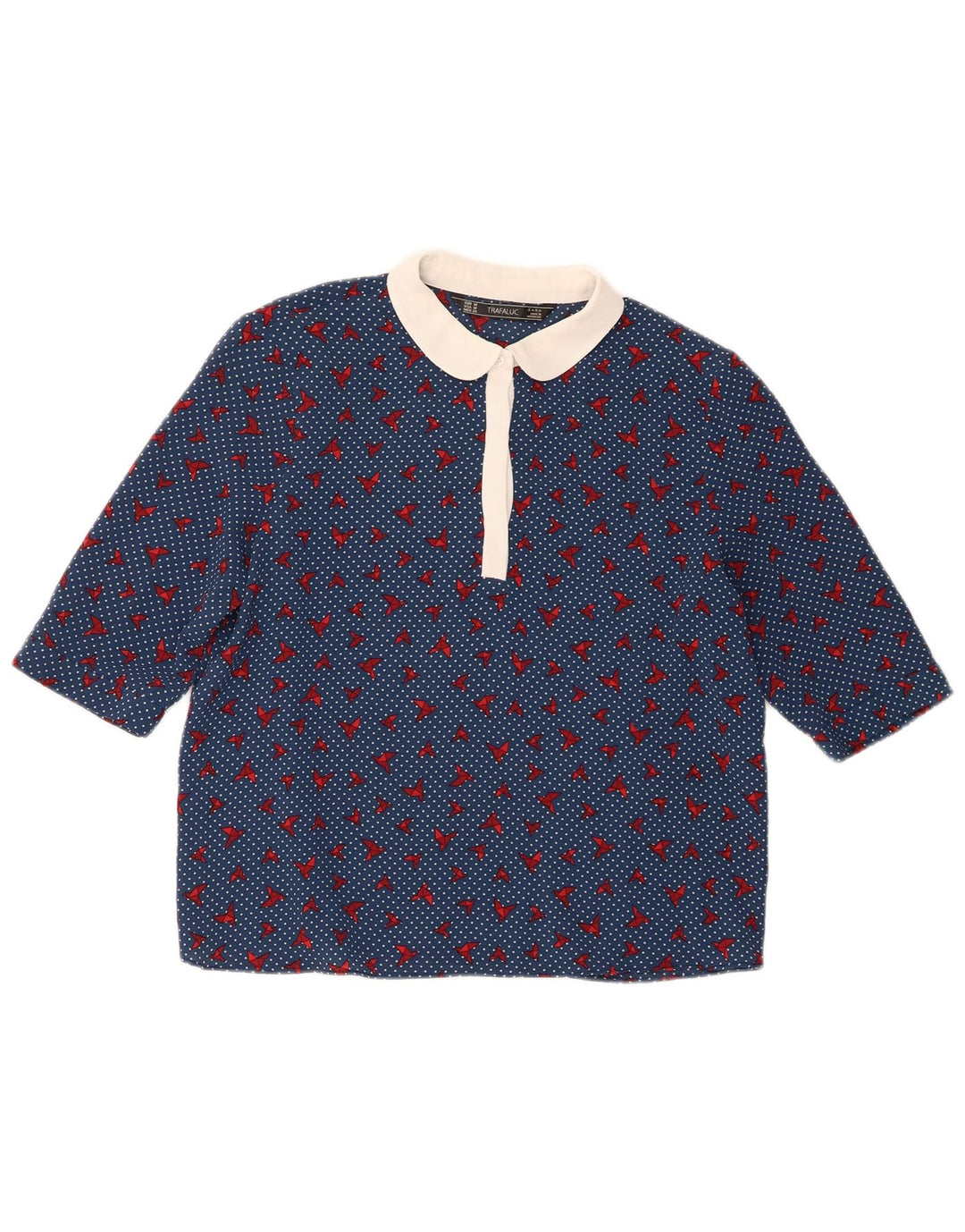 Zara Dame Trafaluc Bluse Top UK 14 Medium Blue Spotted Polyester