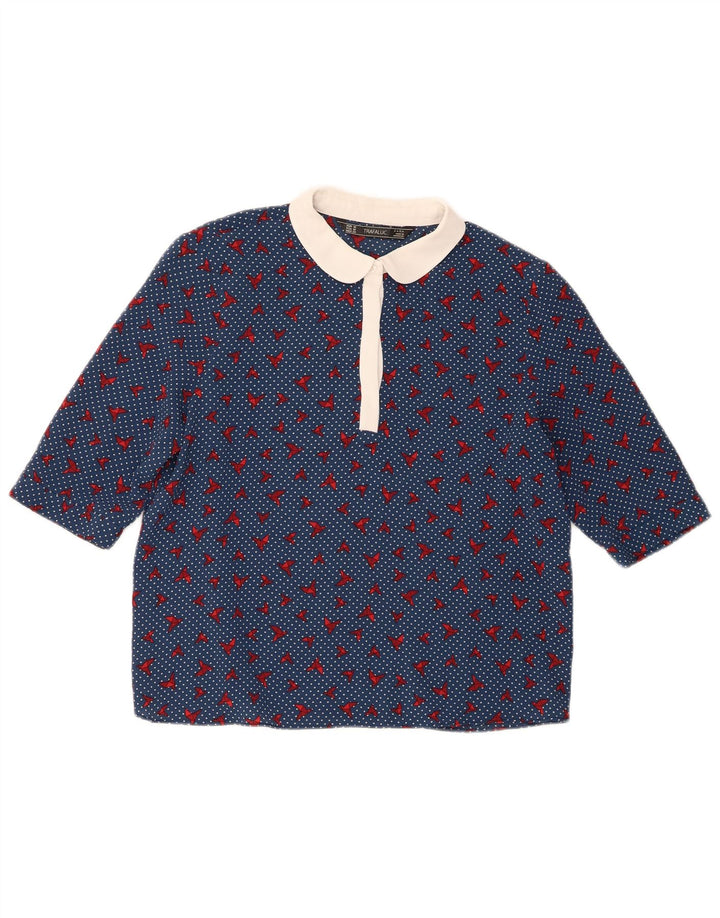 Zara Dame Trafaluc Bluse Top UK 14 Medium Blue Spotted Polyester