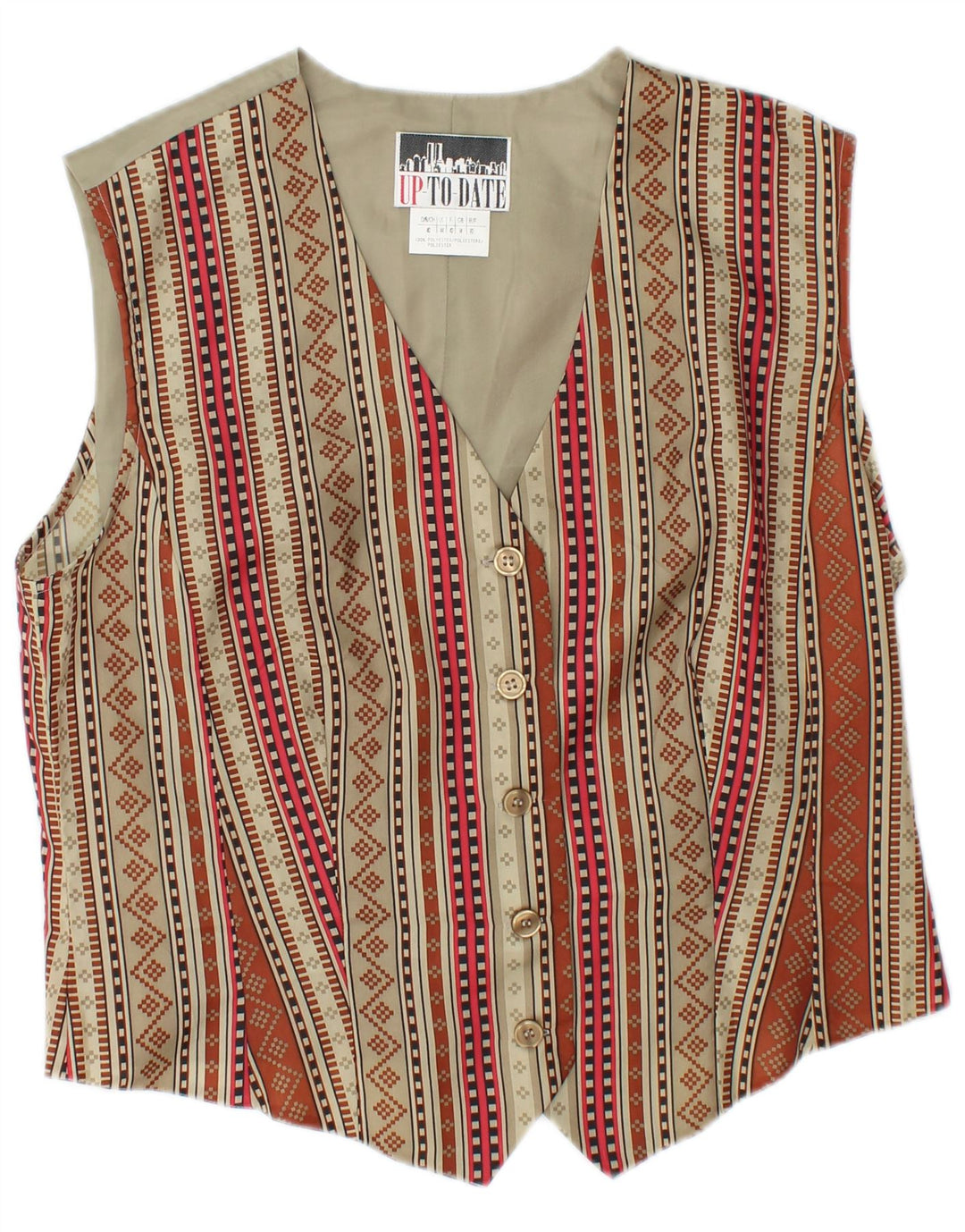 Vintage damevest UK 14 Medium Flerfarvet geometrisk polyester