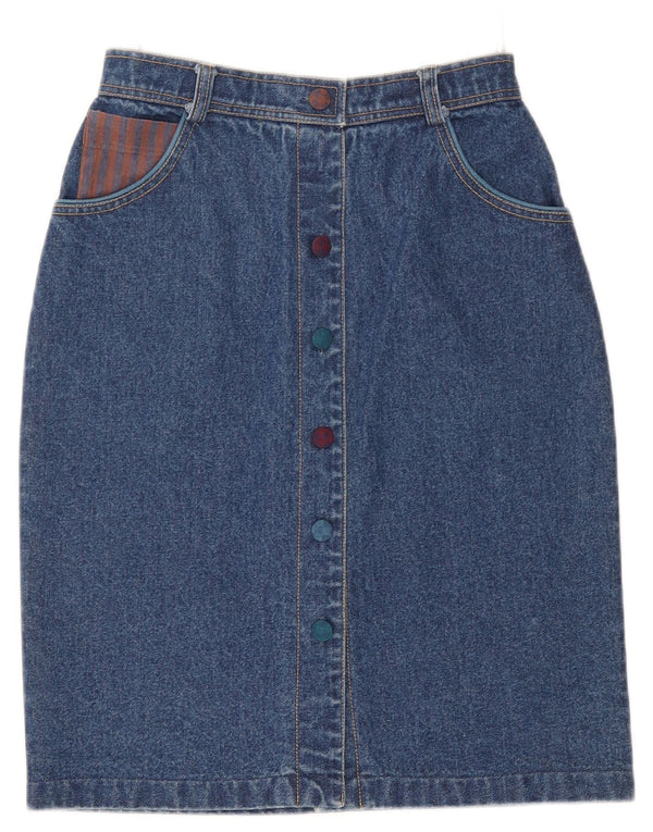 Vintage kvinders højtaljet denimnederdel EU 38 Medium W25 Blå uld