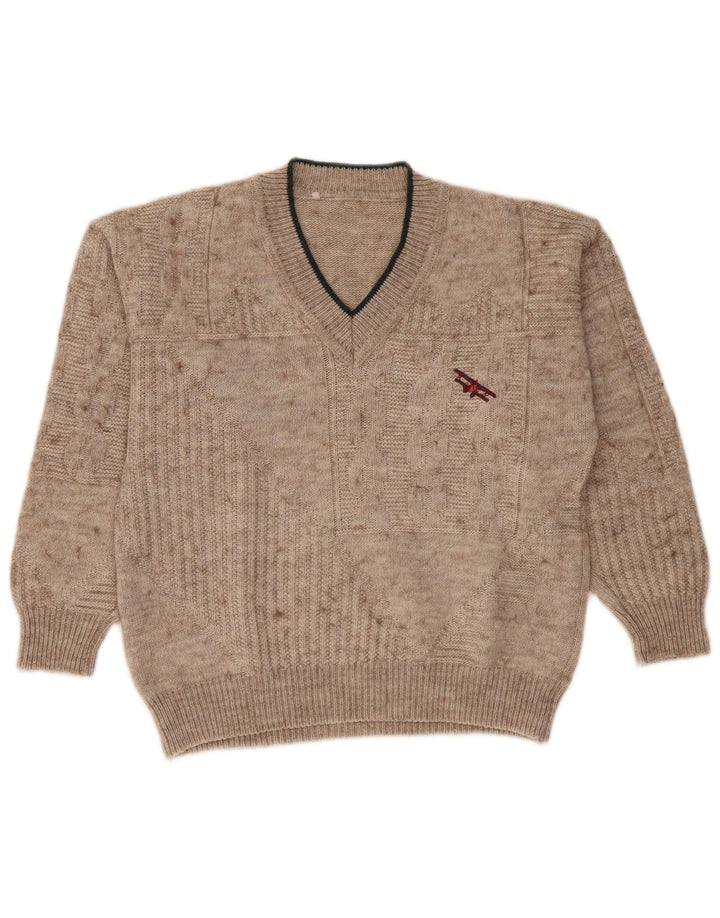 Vintage Herre V-hals sweater Medium Beige