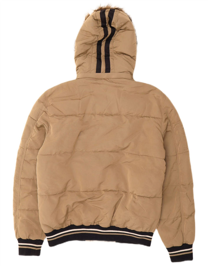 Zara Herre hættepolstret jakke UK 40 Stor Beige Nylon