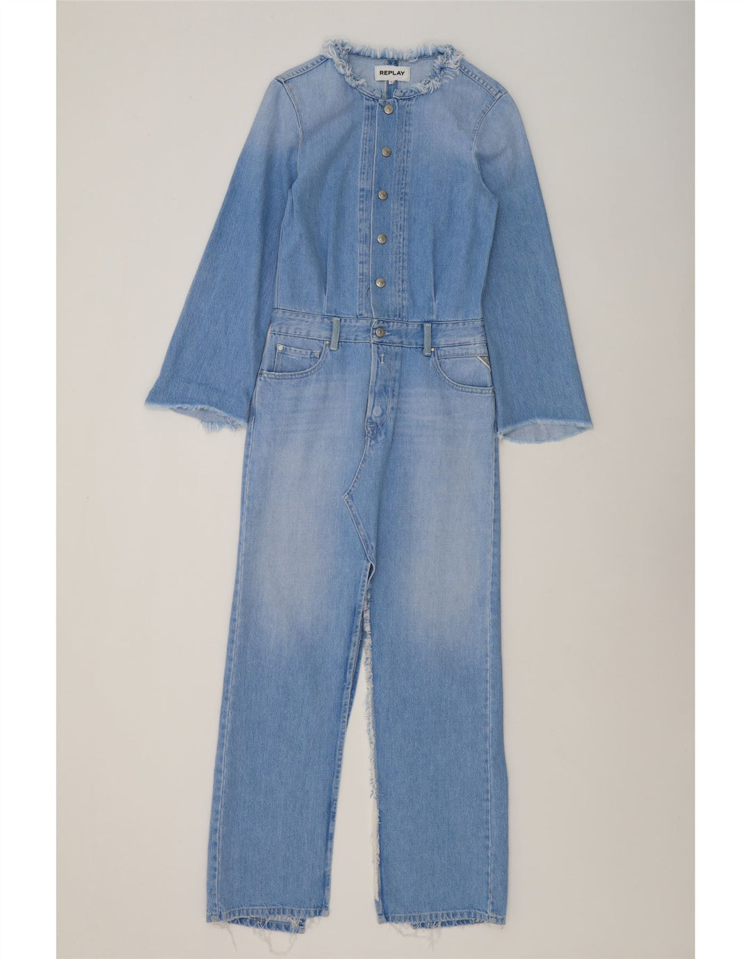 Replay Dame Denim Jumpsuit UK 10 Small Blue Cotton