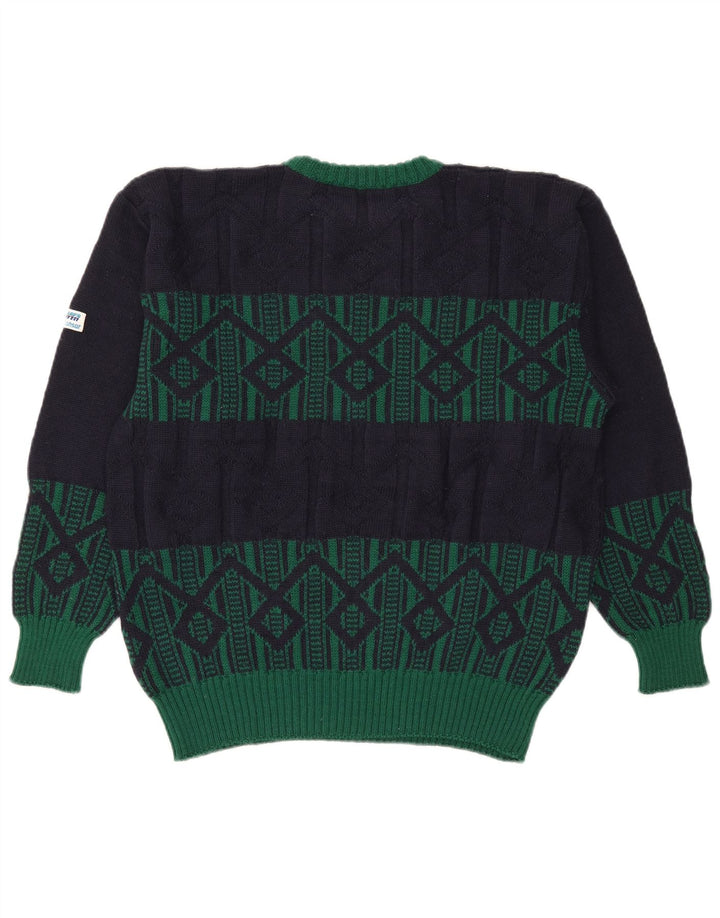 Azzurra Herre Crew Neck Jumper Sweater IT 50 Medium Navy Blue Geometrisk