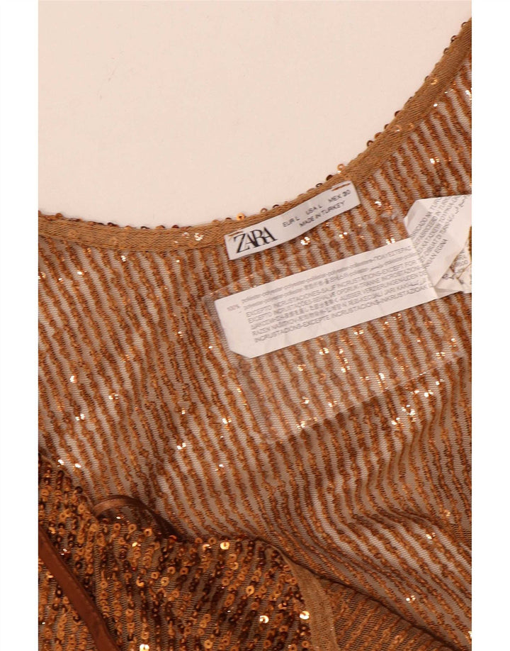 Zara Womens Paillet Crop Top UK 14 Stor brun polyester