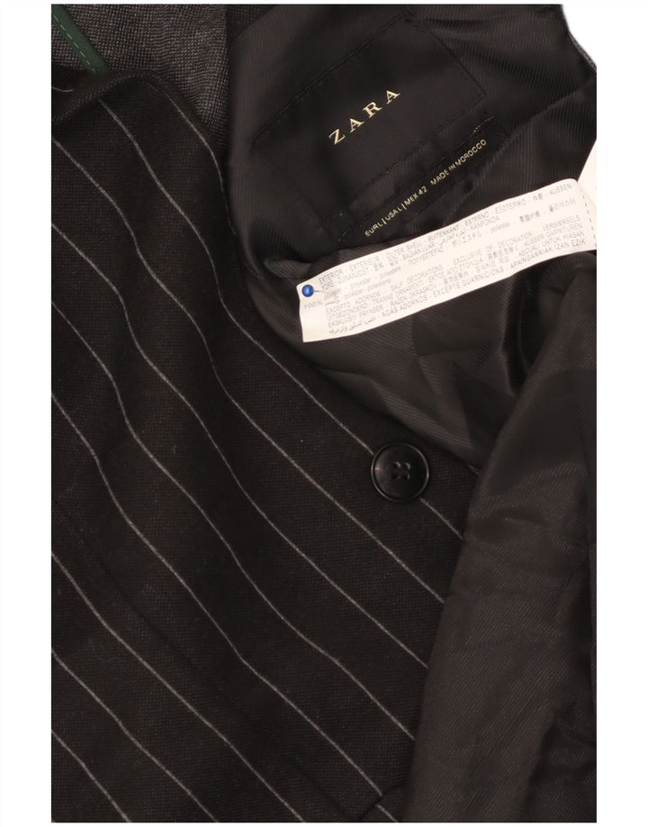 Zara Herre 2-knaps blazerjakke UK 40 Stor sortstribet polyester